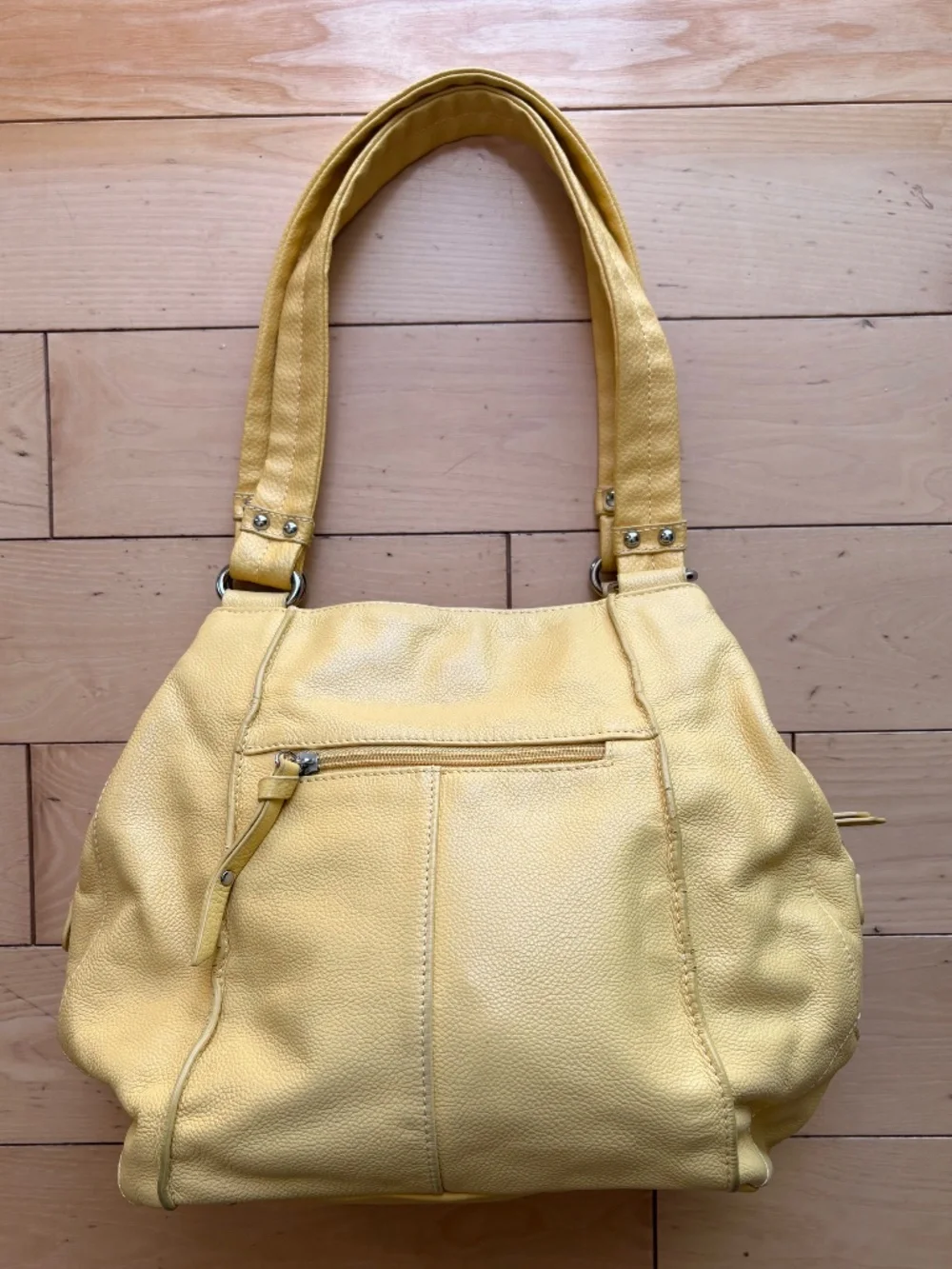 Tignanello Butter Yellow Pebble Leather Triple Entry Shoulder Bag - Picture 9 of 13